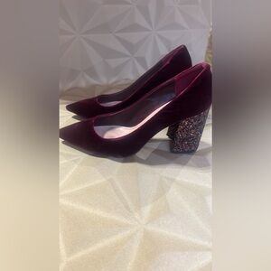 Miu Miu Burgundy Velvet Heels with Glitter Block heel size EU 37 holiday party